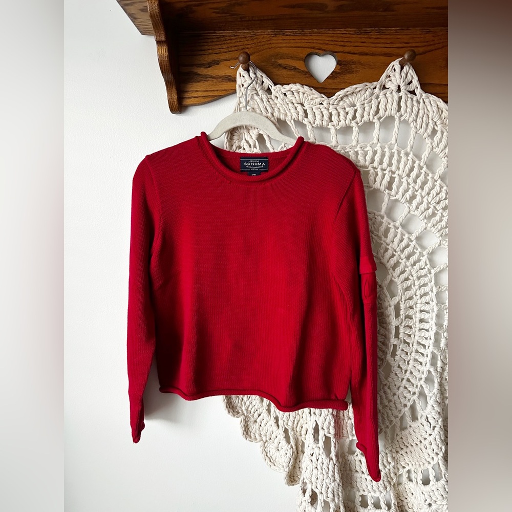 Vintage Sonoma Y2K Red Cotton Roll Neck Sweater Size Medium Petite